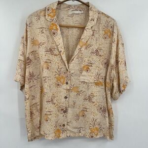Prana Cream Yellow Iguala Top Golden Hour Escape Cropped Button Up Shirt Large
